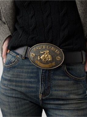 Ralph Lauren Collection | Rodeo-Buckle Vachetta Leather Wide Belt